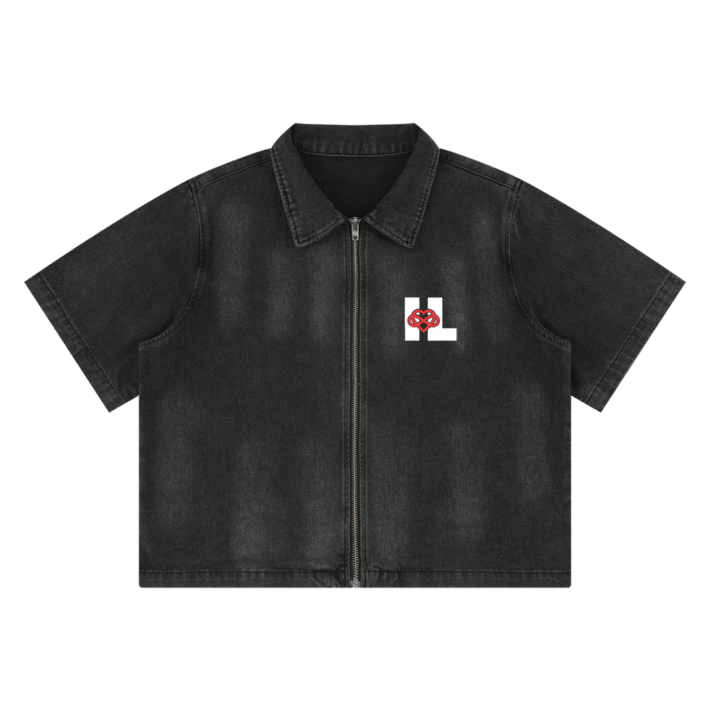 IAL Unisex Vintage Washed Full-Zip Denim Shirt