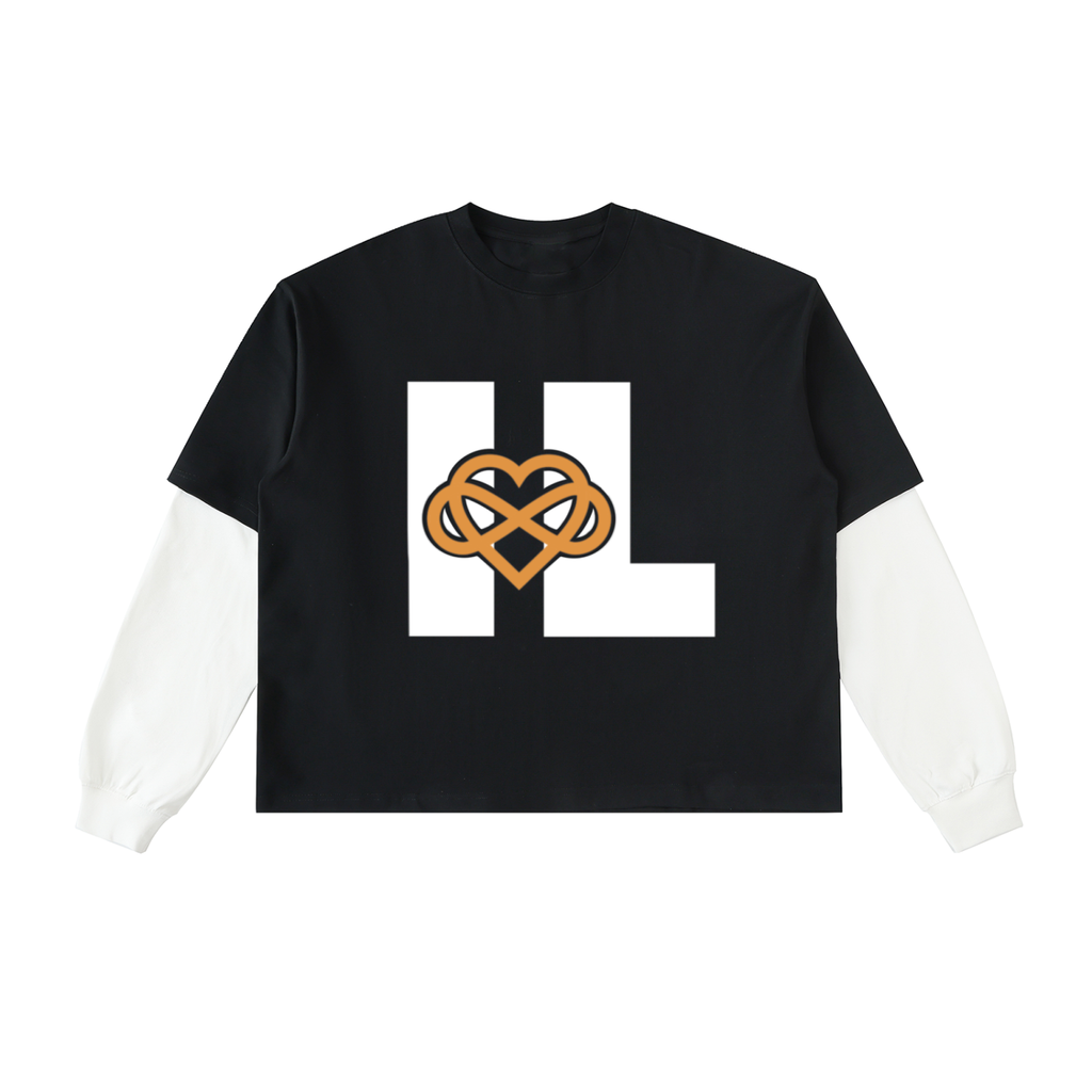 IAL Layered Contrast Sleeve Cotton T-Shirt
