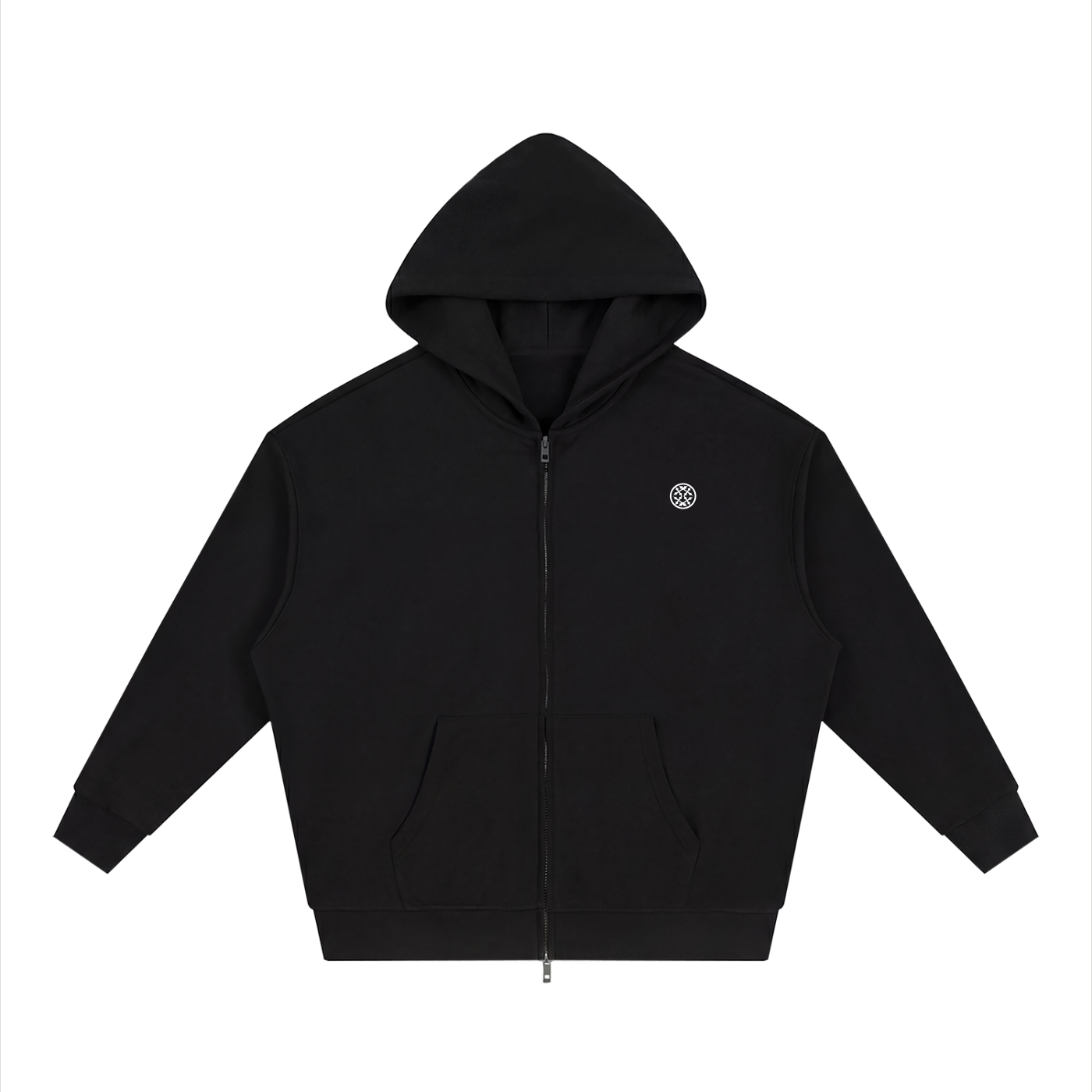 Happi Unisex Loose Solid Full Zip Hoodie Black