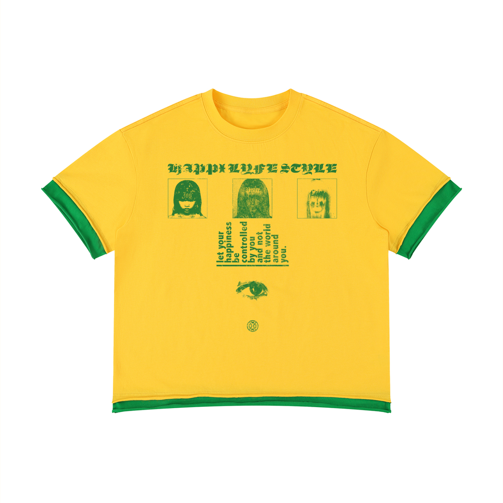 Happi Unisex Boxy Color Block T-Shirt Yellow
