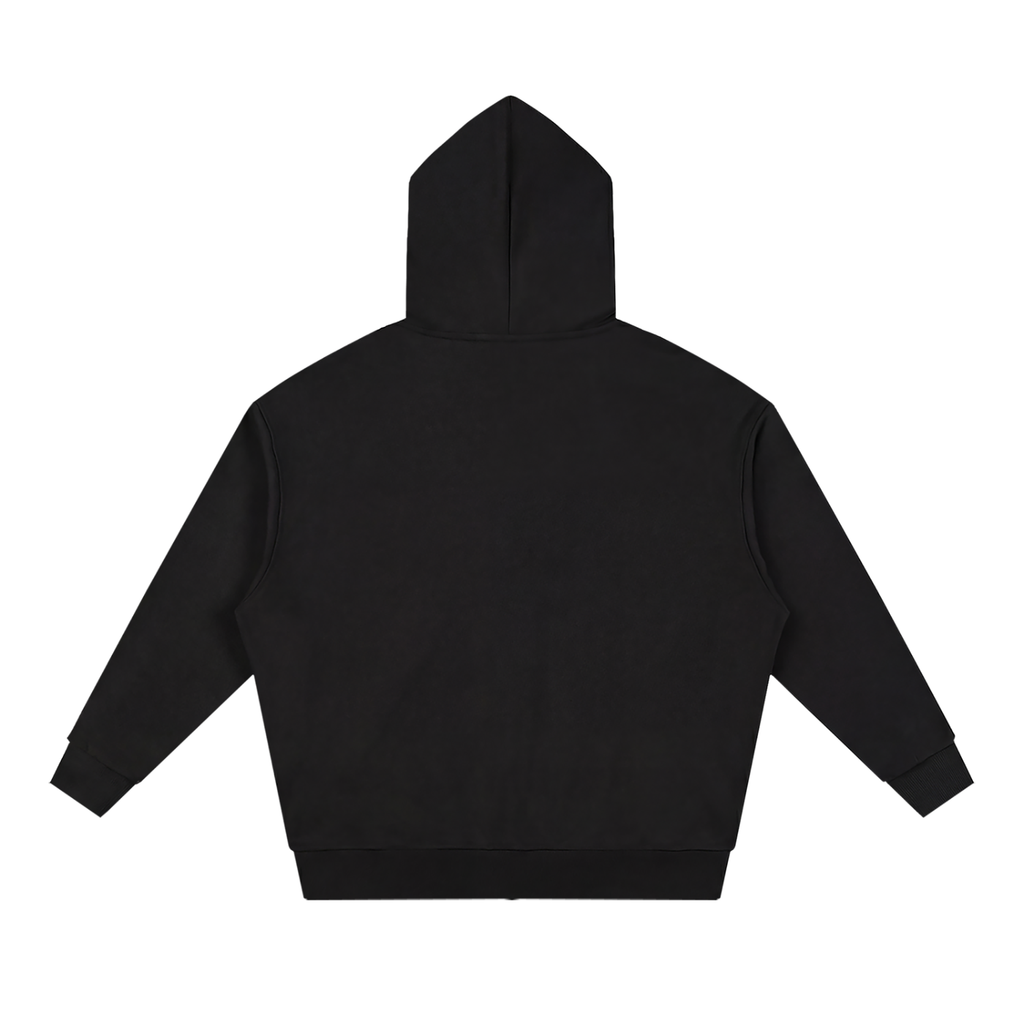 Happi Unisex Loose Solid Full Zip Hoodie Black