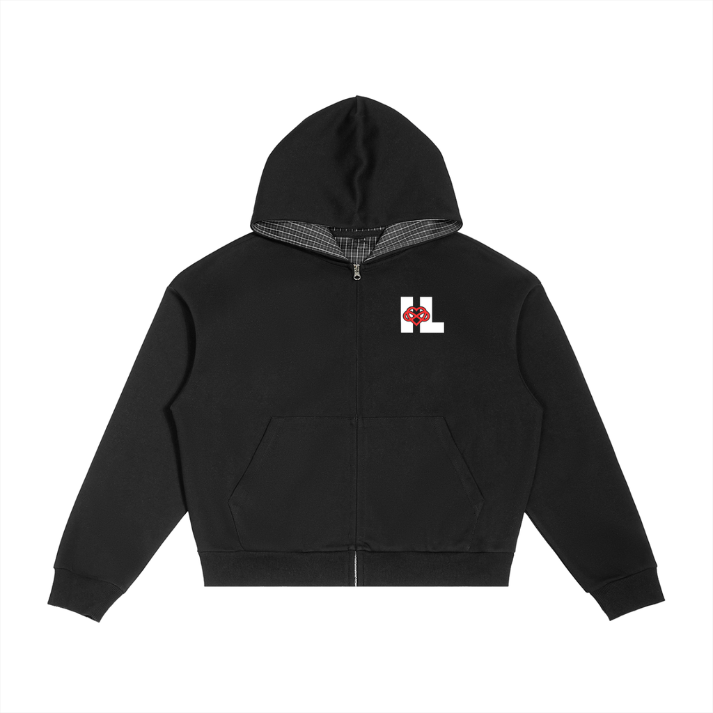 IAL Contrast Plaid Boxy Zip Hoodie