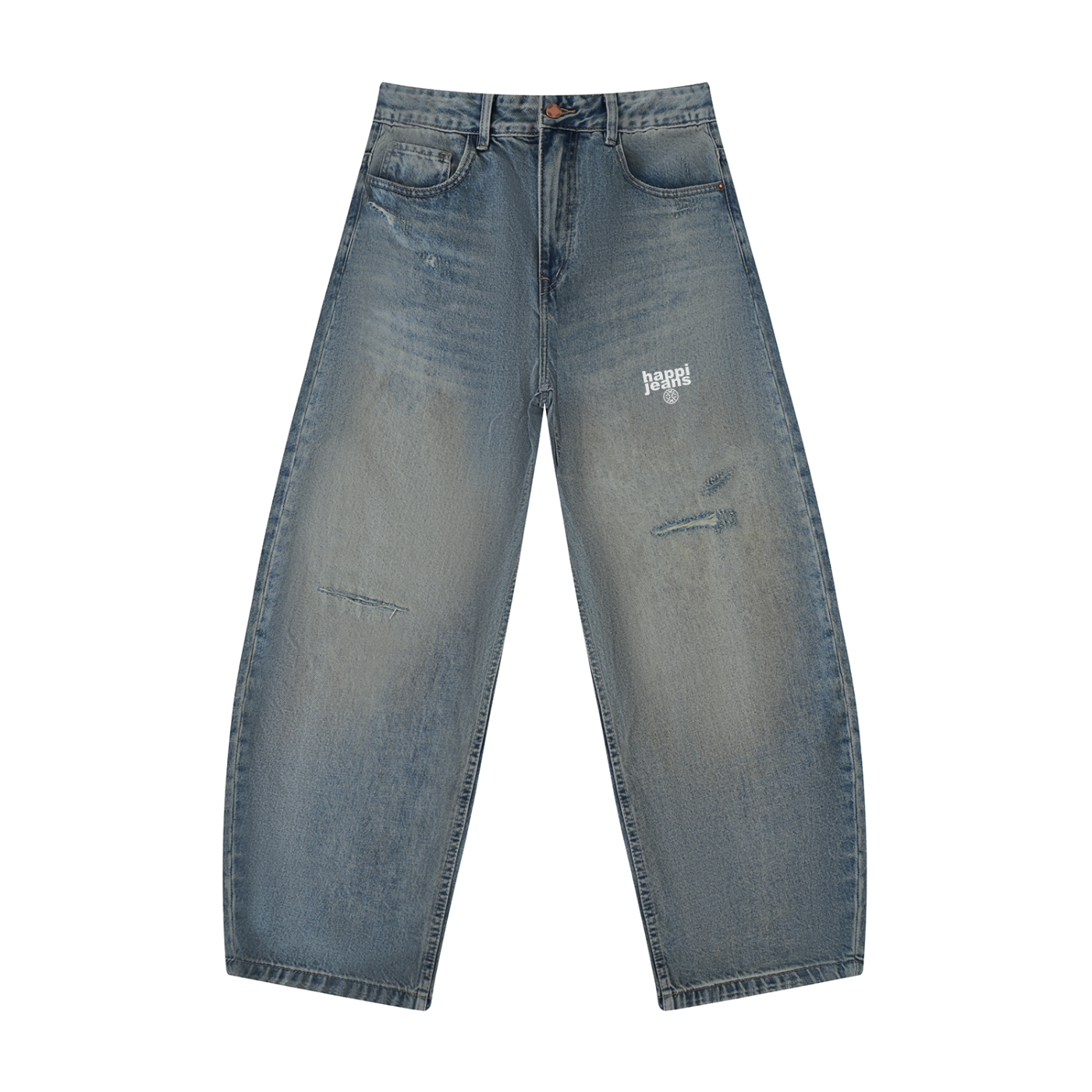 Happi Men's Distressed Barrel Leg Jeans