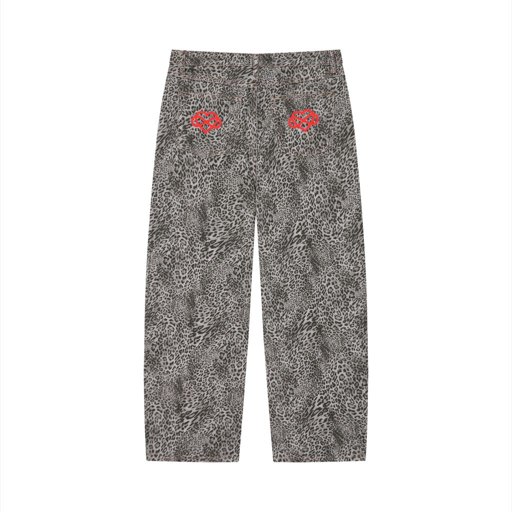 IAL Unisex Vintage Wash Leopard Wide Leg Jeans