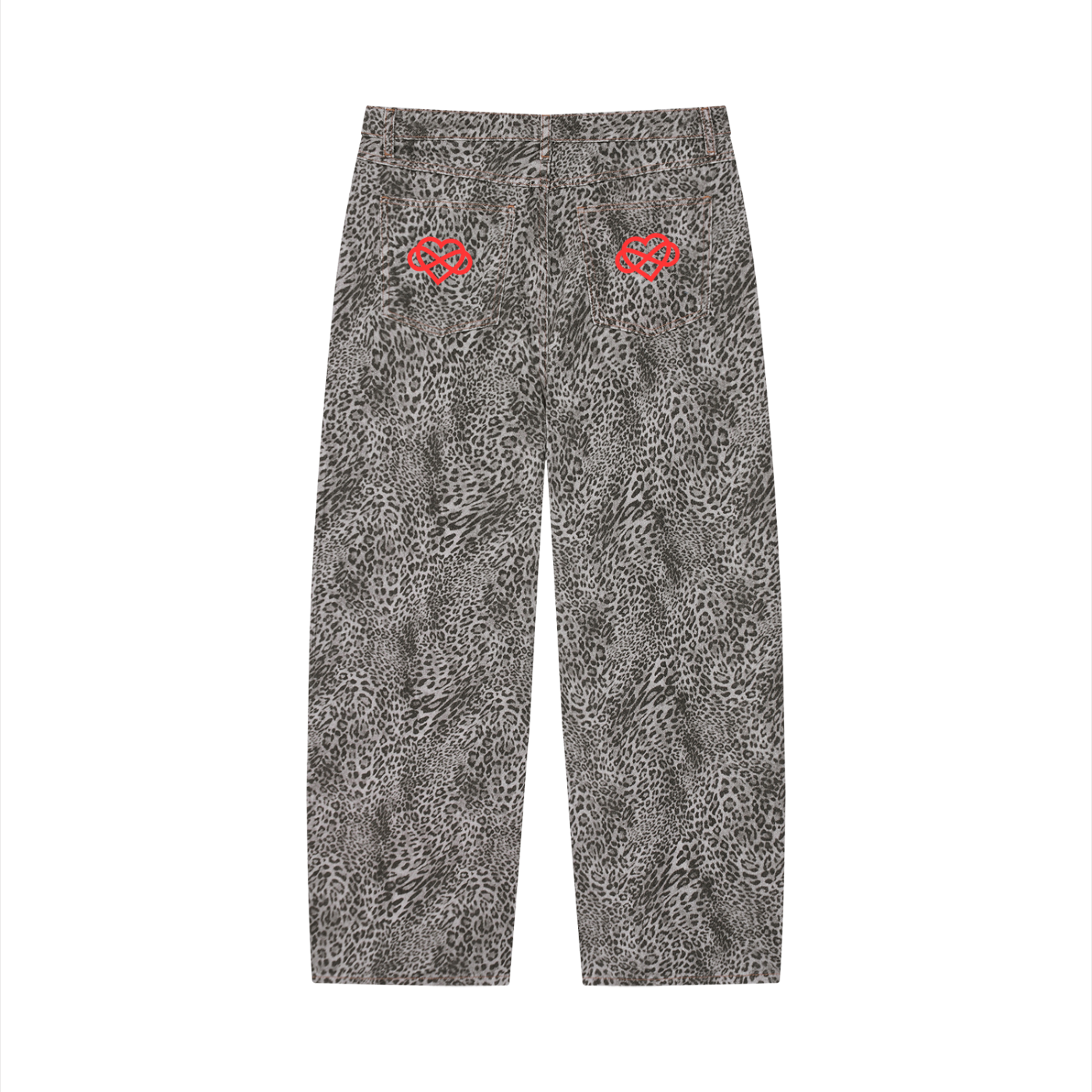 IAL Unisex Vintage Wash Leopard Wide Leg Jeans