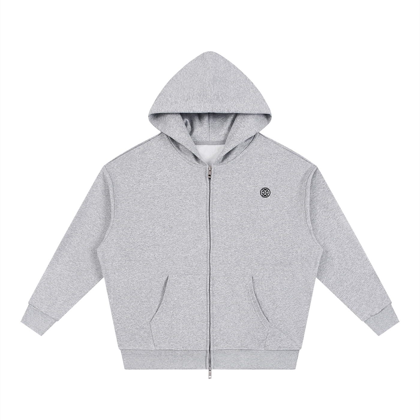 Happi Unisex Loose Solid Full Zip Hoodie Gray