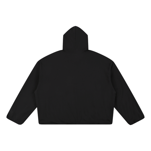 Black Boxy Gather-Hem Hoodie