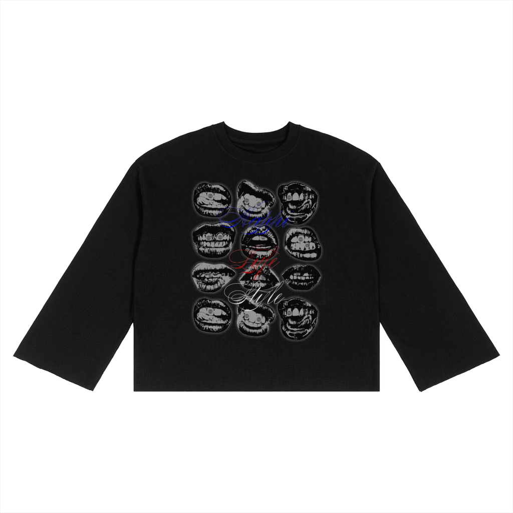 Happi Unisex Waffle Raw Edge T-Shirt Black