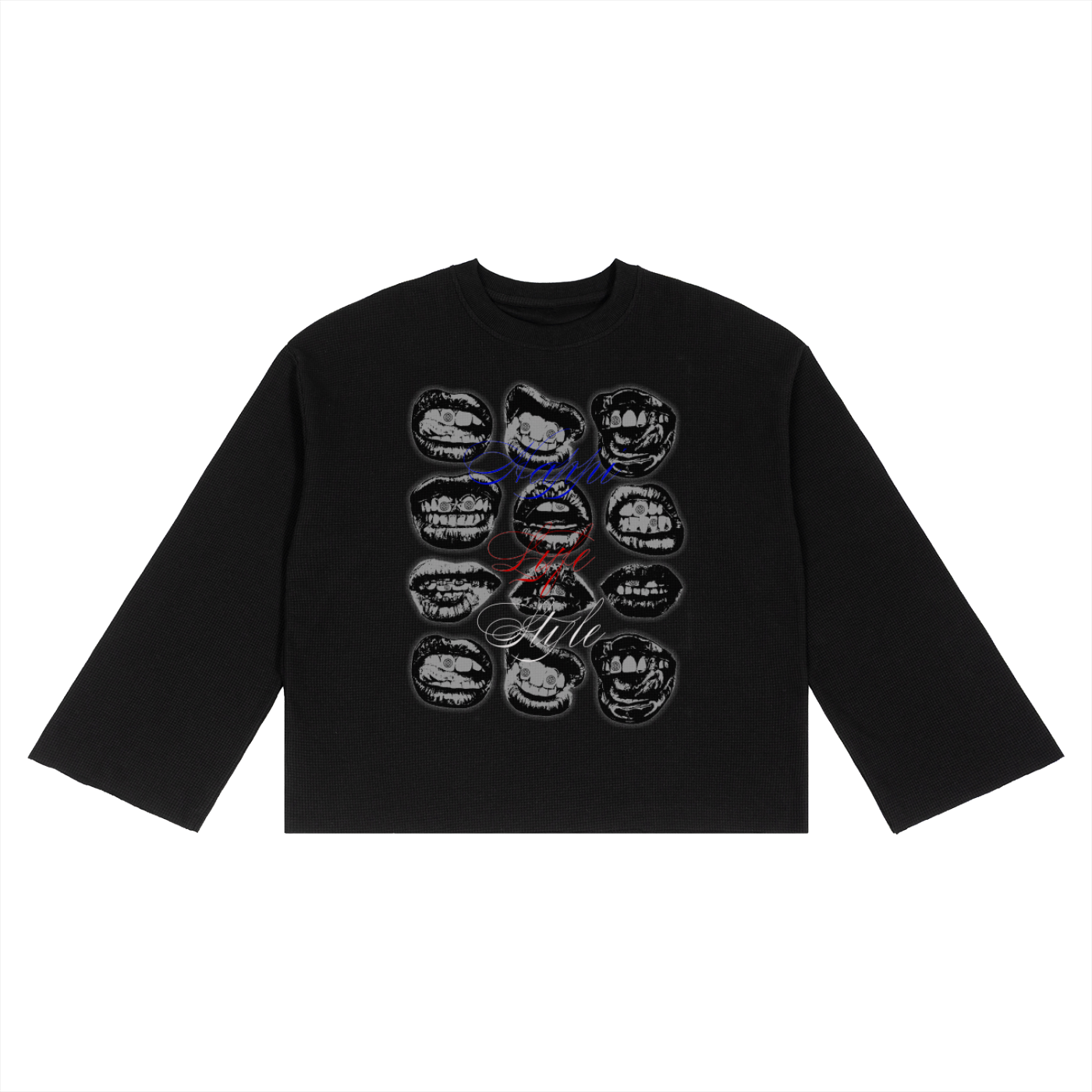 Happi Unisex Waffle Raw Edge T-Shirt Black