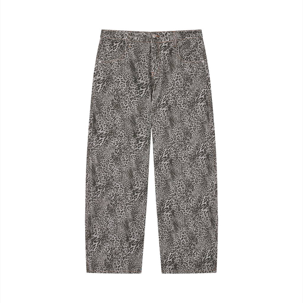 IAL Unisex Vintage Wash Leopard Wide Leg Jeans