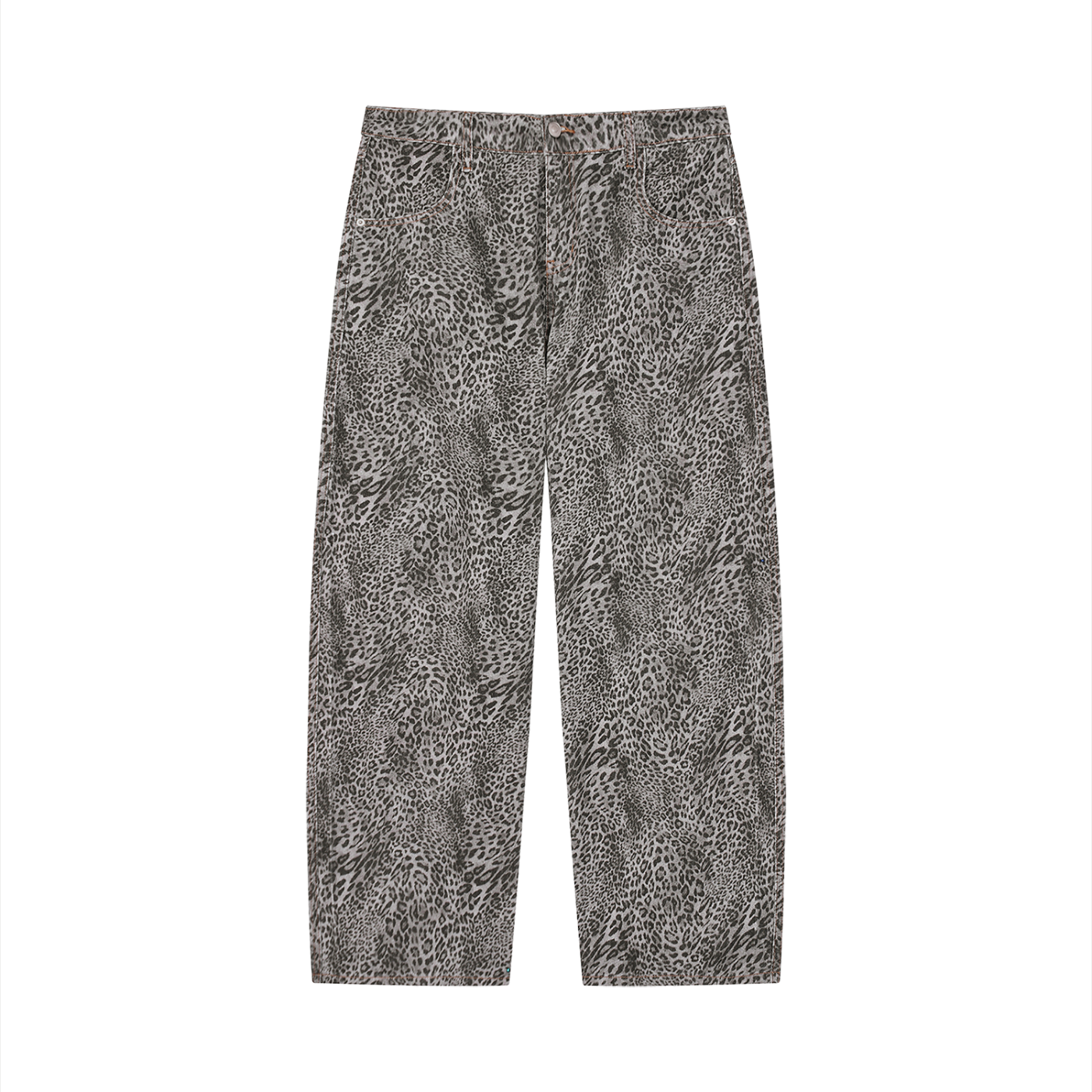 IAL Unisex Vintage Wash Leopard Wide Leg Jeans